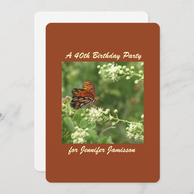 40th Birthday Party Butterfly Personalise Name Invitation (Front/Back)