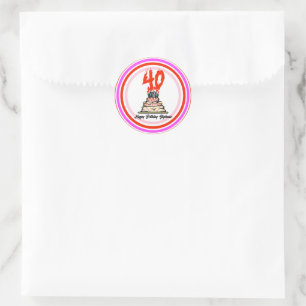 40th Birthday Party Cake on Fire Personalised  Classic Round Sticker