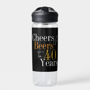 40th Birthday Party Cheers Beer Black Gold Water Bottle