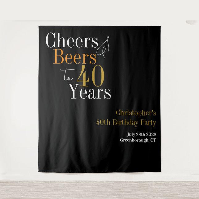 40th Birthday Party Cheers Beers Backdrop Tapestry (Front)