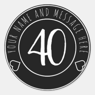 40th Birthday Party Cool Black and White Classic Round Sticker