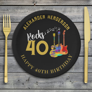 40th Birthday Party Custom Music Guitars Rocks 40 Paper Plate