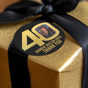 40th birthday party custom photo gold favour classic round sticker