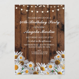 40th Birthday Party Daisy Wood Lights Invite 50 60
