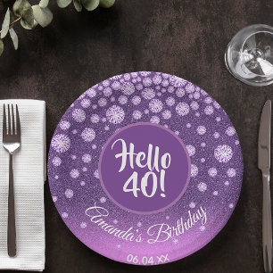 40th birthday party diamonds purple pink glitter paper plate