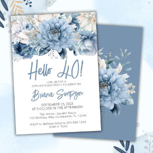 40th Birthday Party Dusty Blue Floral Invitation