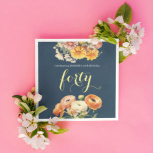 40th Birthday Party Elegant Cheerful Floral Napkin
