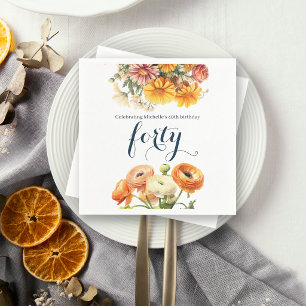 40th Birthday Party Elegant Fall Autumn Floral Napkin
