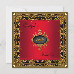40th Birthday Party Elegant Red Black Gold 2 Invitation