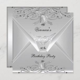 40th Birthday Party Elegant Silver Art Deco 2 Invitation