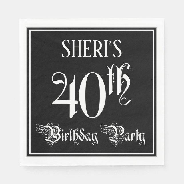 40th Birthday Party — Fancy Script + Custom Name Napkin (Front)