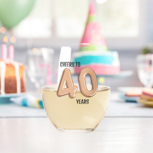 40th Birthday Party Faux 3d Gold Balloon Font Stemless Wine Glass