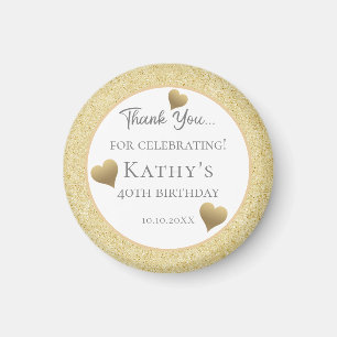 40th Birthday Party Favors Gold Hearts Magnet