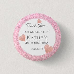 40th Birthday Party Favors Pink Hearts 3 Cm Round Badge