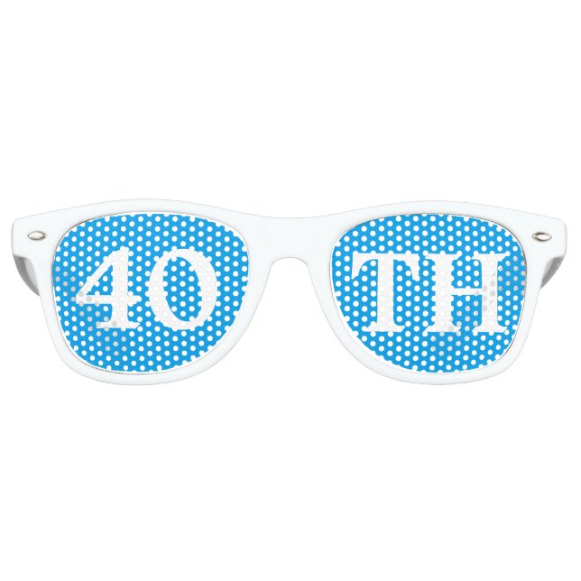 40th Birthday Party Favour Cool Blue White Retro Sunglasses (Front)