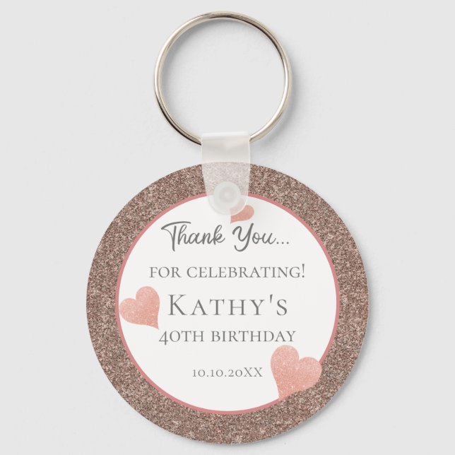 40th Birthday Party Favours Dark Champaign Key Ring (Front)