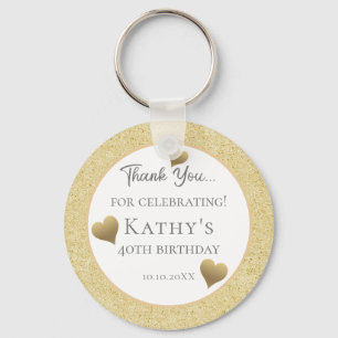 40th Birthday Party Favours Gold Hearts Keychain