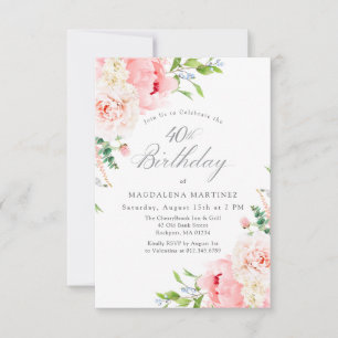 40th Birthday Party Feminine Pink Roses Floral Inv Invitation