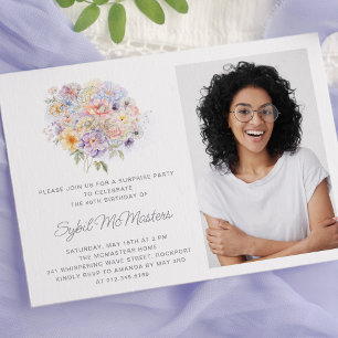 40th Birthday Party Flower Bouquet Photo Surprise Invitation