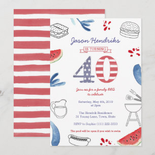 40th Birthday Party for Family BBQ for 4th July Invitation