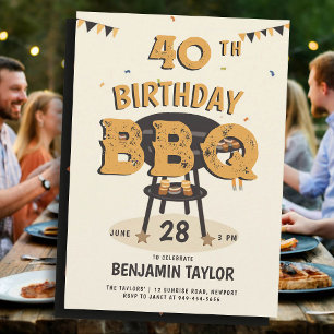 40th Birthday Party for Men Backyard BBQ Rustic Invitation