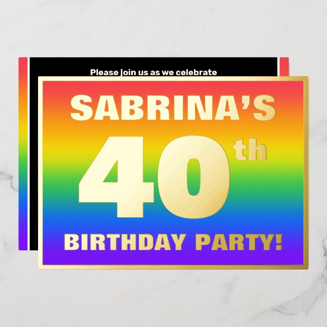 40th Birthday Party: Fun, Colorful Rainbow Pattern (Front/Back)