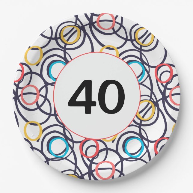 40th Birthday Party Funky Doodles  Paper Plate (Front)