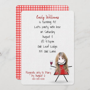 40th Birthday Party Girl with Wine Invitation