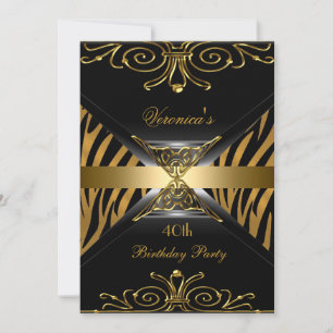 40th Birthday Party Gold Black Gold Art Deco Zebra Invitation