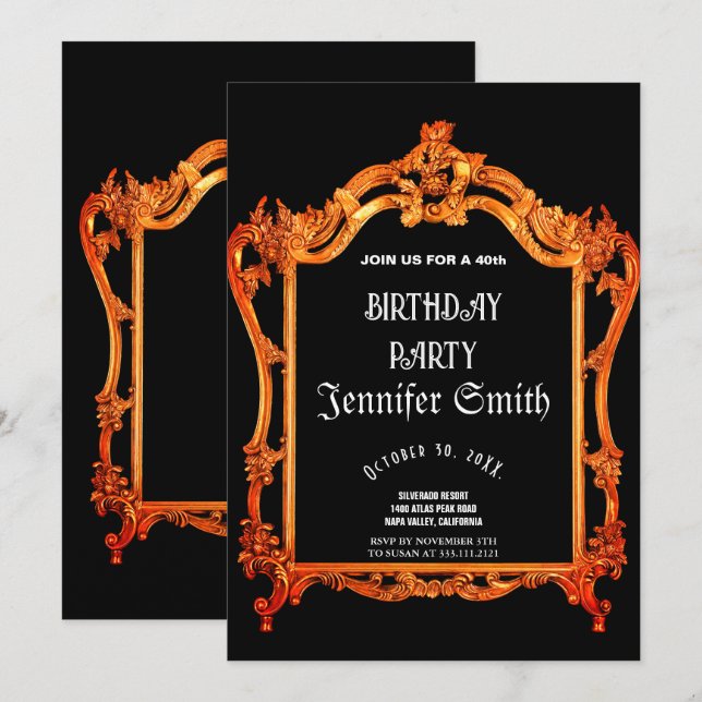 40th Birthday Party gold frames Invitation (Front/Back)