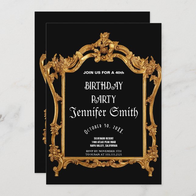 40th Birthday Party gold Invitation (Front/Back)