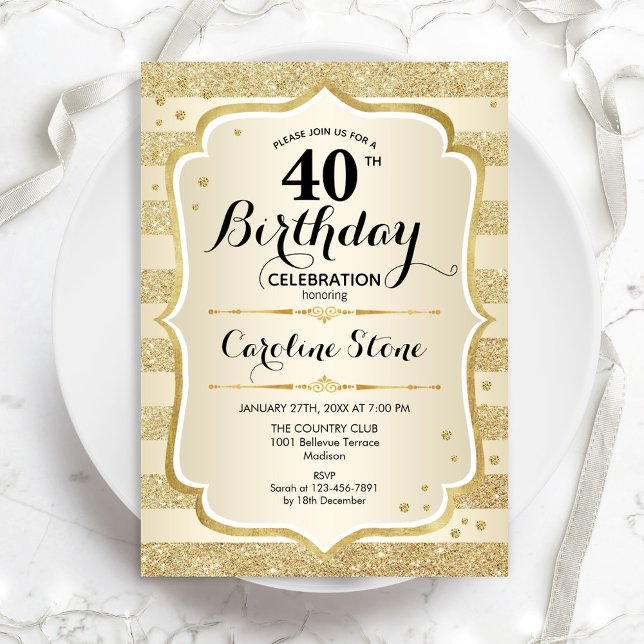 40th Birthday Party - Gold Invitation (Creator Uploaded)