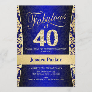 40th Birthday Party - Gold Royal Blue Invitation