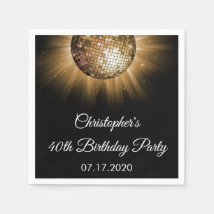 40th Birthday Party Gold Sparkle Disco Ball Napkin