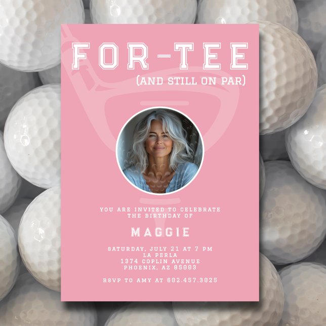 40th Birthday Party Golf Club Photo Pink Modern Invitation (Creator Uploaded)