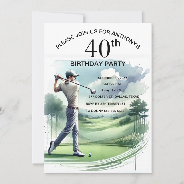40th Birthday Party Golfer Adult Par Sports Golf Invitation (Front)