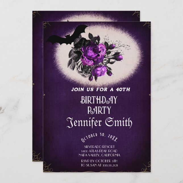 40th Birthday Party Gothic  Invitation (Front/Back)