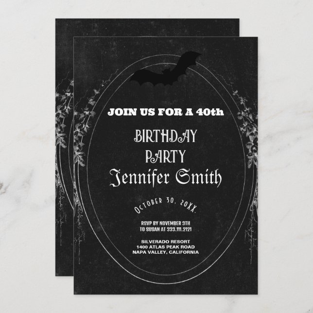 40th Birthday Party Gothic Red Invitation (Front/Back)