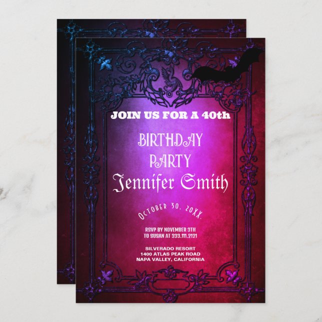 40th Birthday Party Gothic Red Invitation (Front/Back)