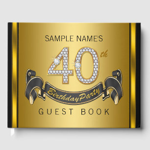 40th Birthday Party Guest Book Black Gold