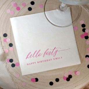 40th Birthday Party Hot Pink Hello 40 Modern Napkin