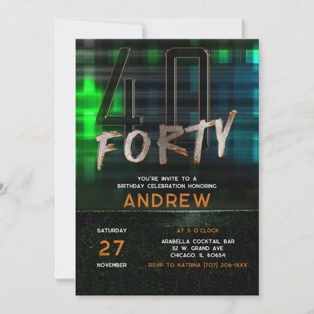 40th Birthday Party Ideas for Guys Invitation (Front)