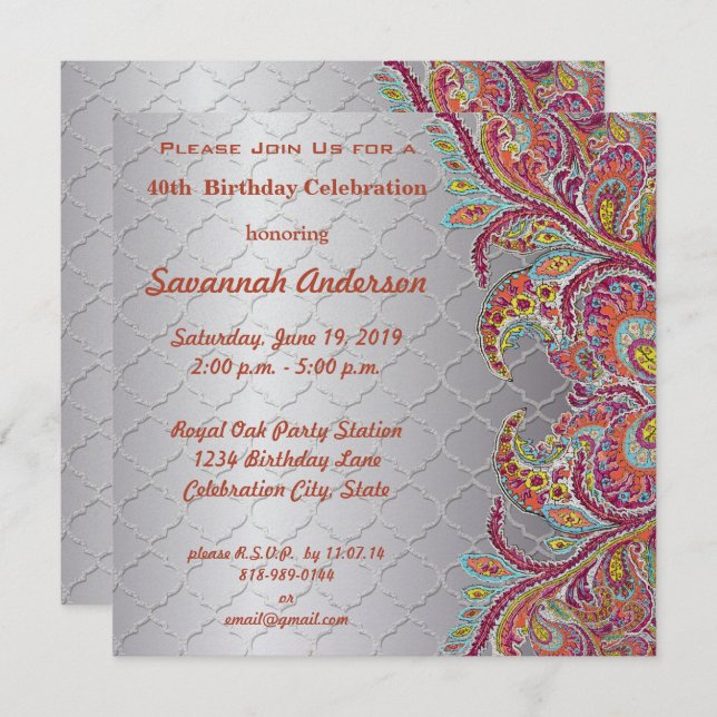 40th Birthday Party Invitation (Front/Back)