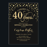 40th Birthday Party Invitation - Gold Black<br><div class="desc">40th Birthday Party Invitation.
Elegant design with faux glitter gold and black. Cheers to 40 Years! Message me if you need further customization.</div>