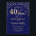 40th Birthday Party Invitation - Gold Navy Blue<br><div class="desc">40th Birthday Party Invitation.
Elegant design with faux glitter gold and navy blue. Cheers to 40 Years! Message me if you need further customization.</div>