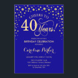 40th Birthday Party Invitation - Gold Royal Blue<br><div class="desc">40th Birthday Party Invitation.
Elegant design with faux glitter gold and royal blue. Cheers to 40 Years! Message me if you need further customization.</div>