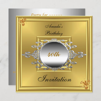 40th Birthday Party  Invitation Gold Silver