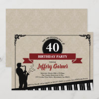 40th birthday party invitation Jazz music theme