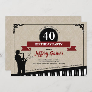40th birthday party invitation Jazz music theme