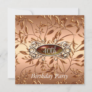 40th Birthday Party Invitation Leaves Ocre